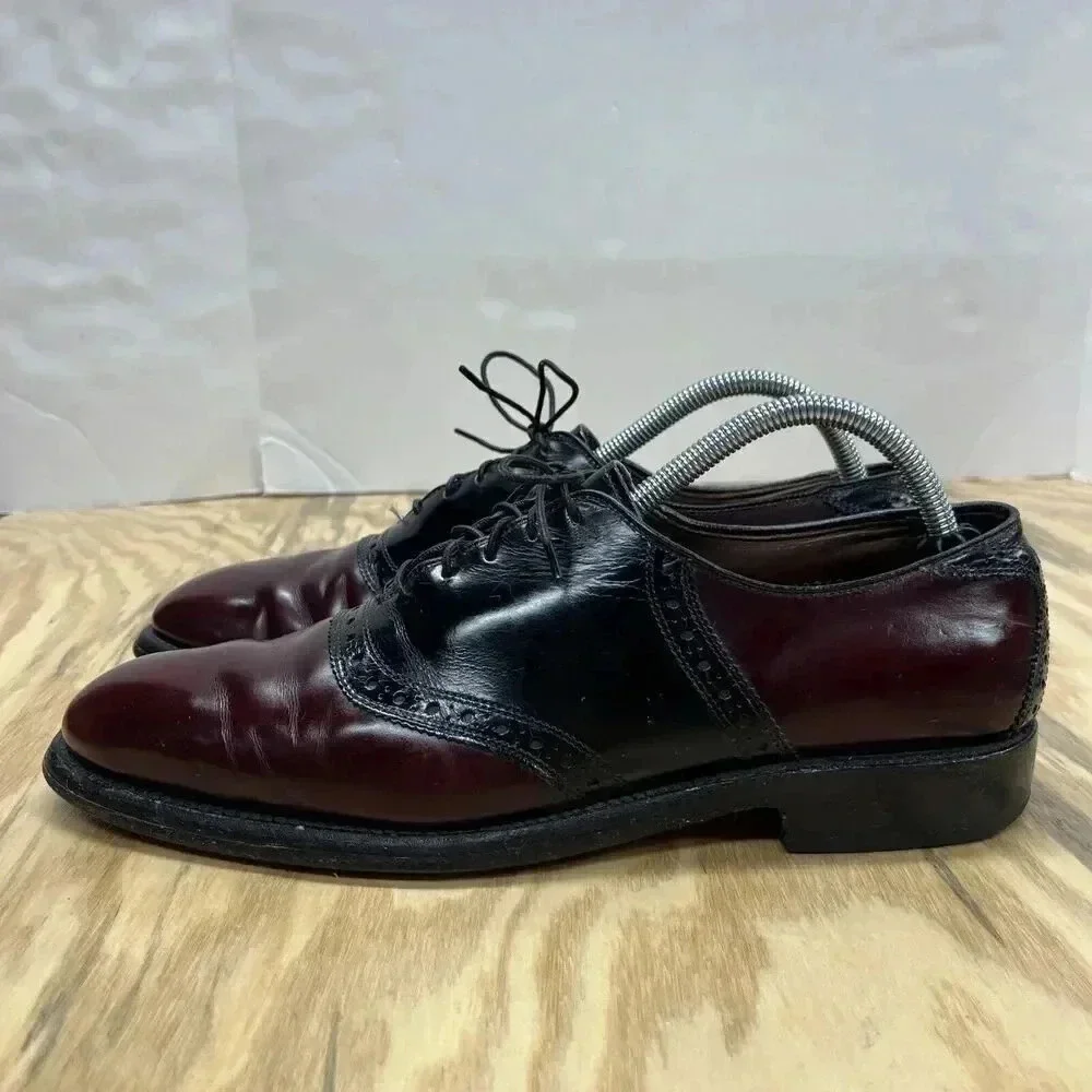 Allen Edmonds Polo Burgundy Black Leather Saddle Oxford Dress Shoe Size 9.5 A